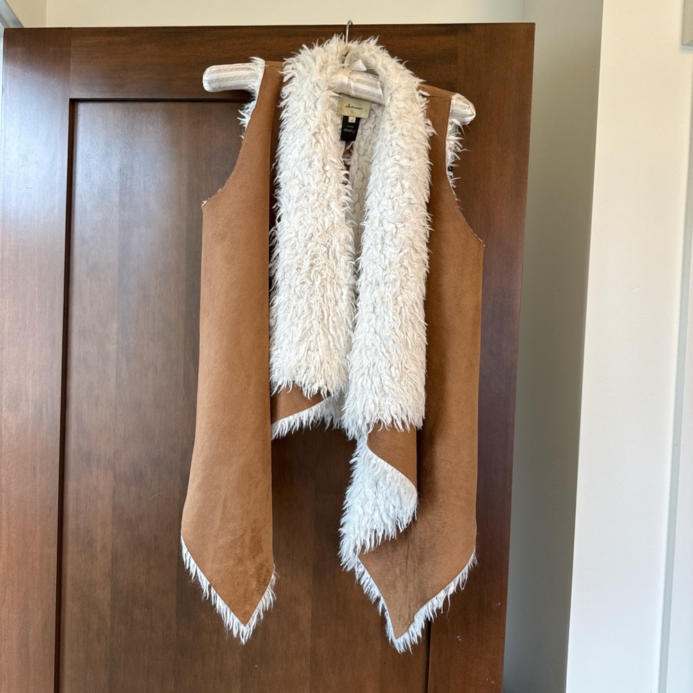 Brown and White Faux Fur and Suede Vest